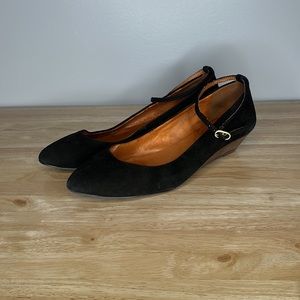 Madewell Suede Black Ankle Strap Mini Wedge 8.5